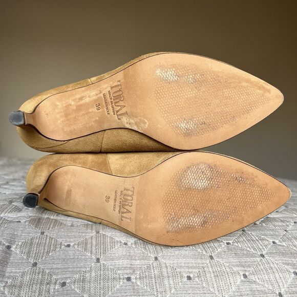 Toral Revolve Golden Tan Brown Heeled Boots Women EU 39 US 8.5 Slouchy Chic - Picture 14 of 16